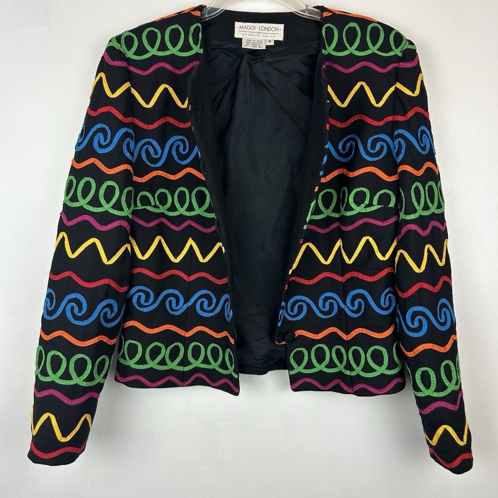 Vintage Maggy Jacket Womens 8 Multicolor Ribbon Striped Blazer Maximalist
